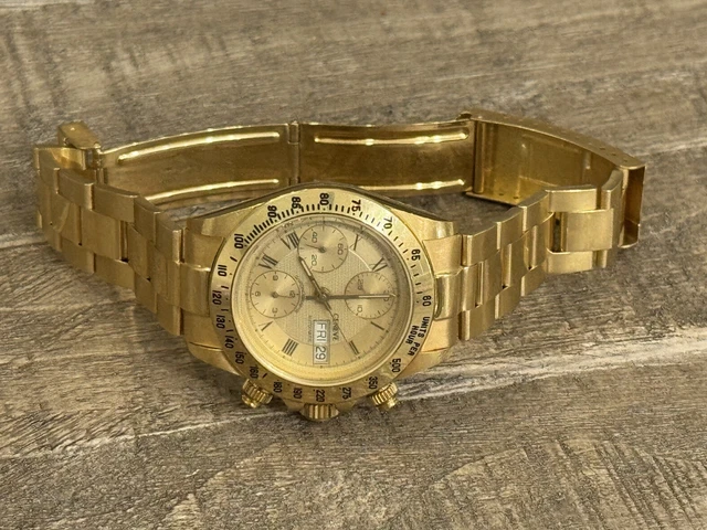 Montre homme chronographe automatique Genève 18 carats avec date et bracelet 18 carats - 137 grammes – Image 6