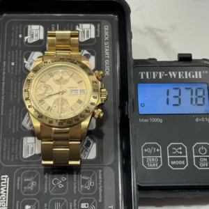 Montre homme chronographe automatique Genève 18 carats avec date et bracelet 18 carats - 137 grammes