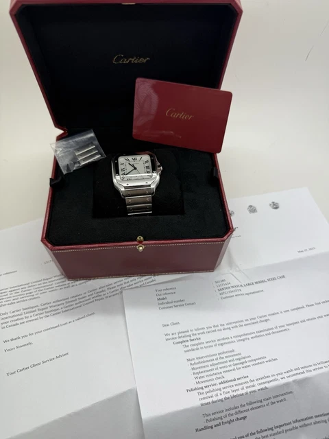 Montre automatique Cartier Santos 2018, cadran blanc, 39,8 mm, acier, WSSA0009 B+P