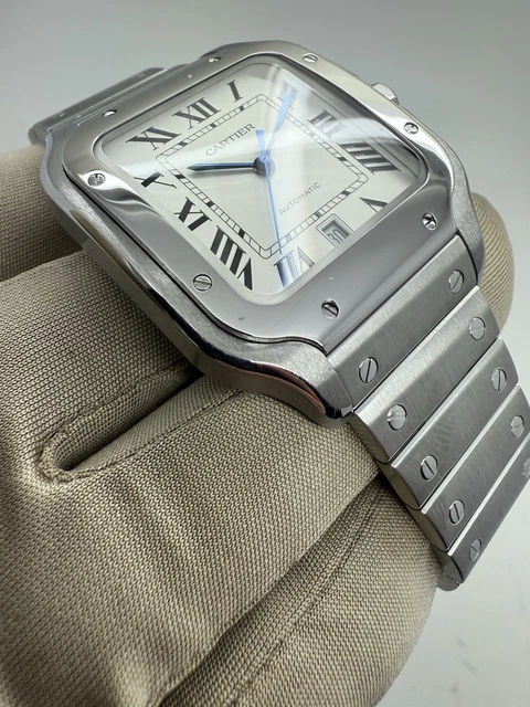 Montre automatique Cartier Santos 2018, cadran blanc, 39,8 mm, acier, WSSA0009 B+P – Image 11