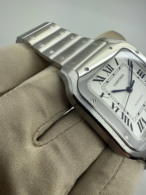 Montre automatique Cartier Santos 2018, cadran blanc, 39,8 mm, acier, WSSA0009 B+P – Image 10