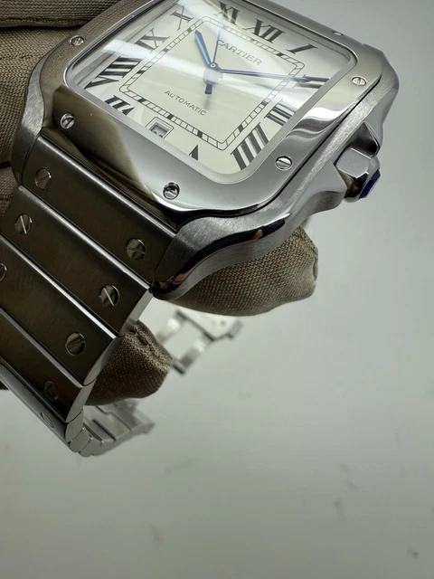 Montre automatique Cartier Santos 2018, cadran blanc, 39,8 mm, acier, WSSA0009 B+P – Image 7