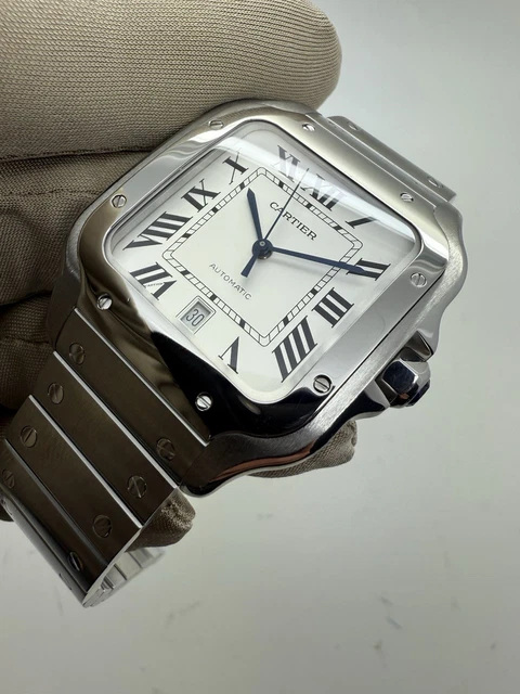 Montre automatique Cartier Santos 2018, cadran blanc, 39,8 mm, acier, WSSA0009 B+P – Image 6