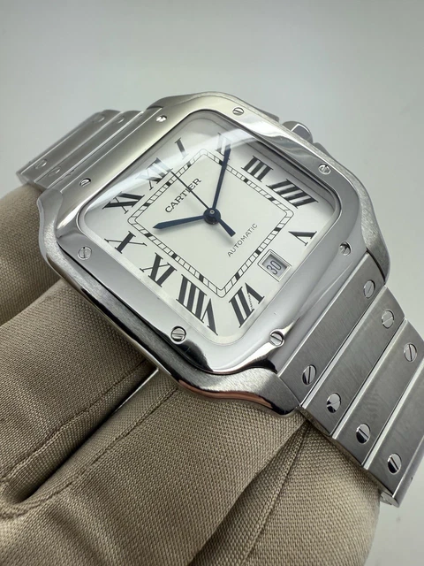 Montre automatique Cartier Santos 2018, cadran blanc, 39,8 mm, acier, WSSA0009 B+P – Image 5