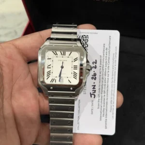 Montre Cartier Santos De Cartier 2022, grand modèle, cadran blanc, bracelet en acier, 39,8 mm (WSSA0018)