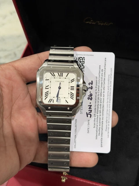 Montre Cartier Santos De Cartier 2022, grand modèle, cadran blanc, bracelet en acier, 39,8 mm (WSSA0018)