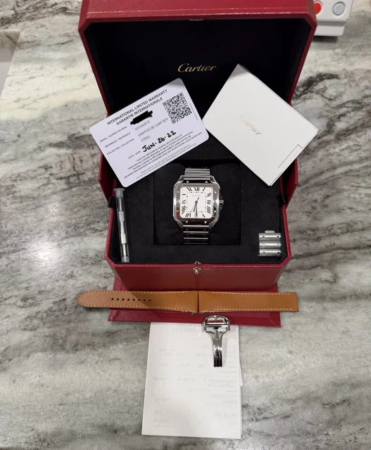 Montre Cartier Santos De Cartier 2022, grand modèle, cadran blanc, bracelet en acier, 39,8 mm (WSSA0018) – Image 2