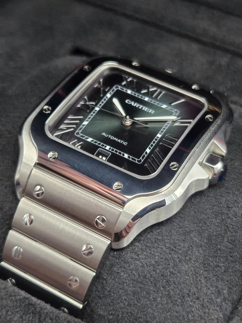 Montre Cartier Santos 2025, grand cadran vert, WSSA0062, bracelet acier/cuir, coffret complet – Image 10