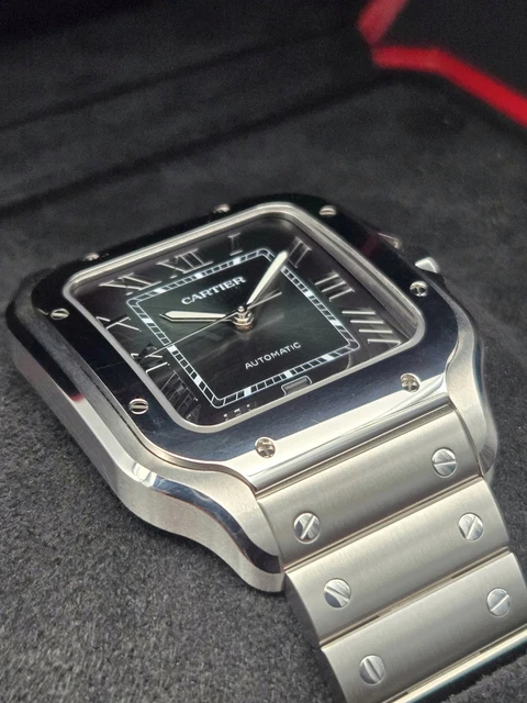 Montre Cartier Santos 2025, grand cadran vert, WSSA0062, bracelet acier/cuir, coffret complet – Image 8