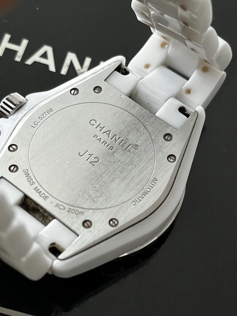 Montre CHANEL J12, lunette sertie de diamants, cadran blanc en céramique blanche, mouvement automatique, 38 mm – Image 8