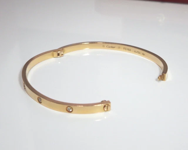 Bracelet Love Cartier en or rose 18 carats, 10 diamants, taille 17, petit modèle, 4 mm, boîte, Coa – Image 8