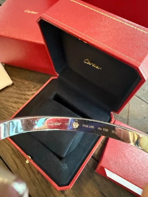 Manchette Cartier Love, or blanc 18 carats avec diamant, taille 17 – Image 3