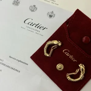 Boucles d'oreilles Trinity Cartier Panthère Cougar en or jaune, blanc et rose 18 carats, service 2025