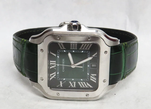 Montre Cartier Santos Wssa0062 Grand Modèle Cadran Vert SS Coffret Carte de Garantie – Image 12