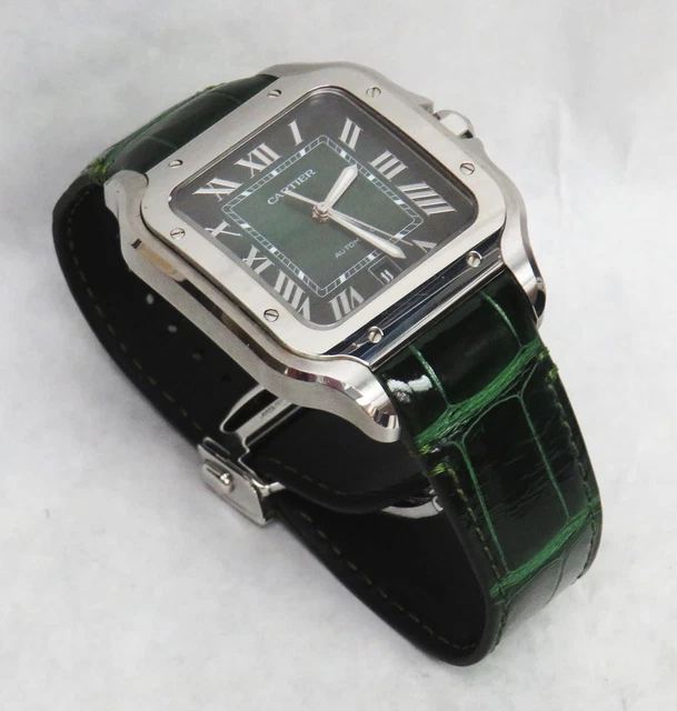 Montre Cartier Santos Wssa0062 Grand Modèle Cadran Vert SS Coffret Carte de Garantie – Image 3