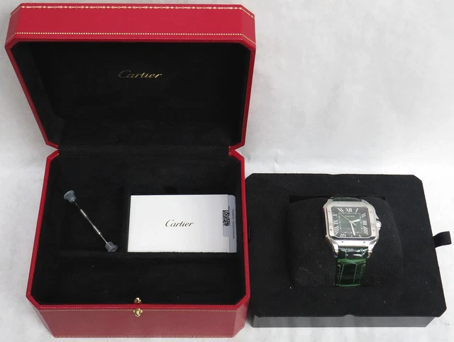 Montre Cartier Santos Wssa0062 Grand Modèle Cadran Vert SS Coffret Carte de Garantie – Image 2