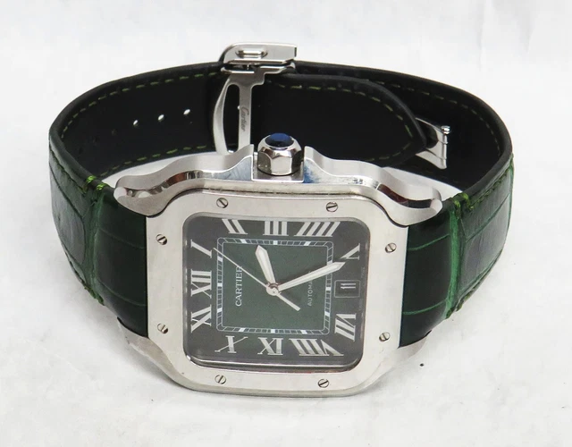 Montre Cartier Santos Wssa0062 Grand Modèle Cadran Vert SS Coffret Carte de Garantie – Image 11