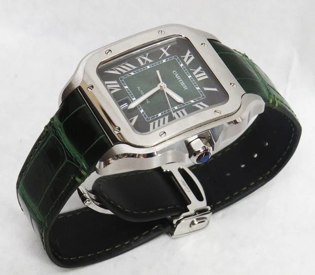 Montre Cartier Santos Wssa0062 Grand Modèle Cadran Vert SS Coffret Carte de Garantie – Image 4