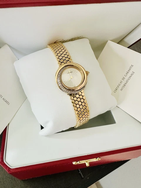 Montre Cartier Trinity pour femme, or jaune 18 carats et diamants ~ Boîte et papiers – Image 12