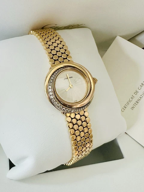 Montre Cartier Trinity pour femme, or jaune 18 carats et diamants ~ Boîte et papiers – Image 11