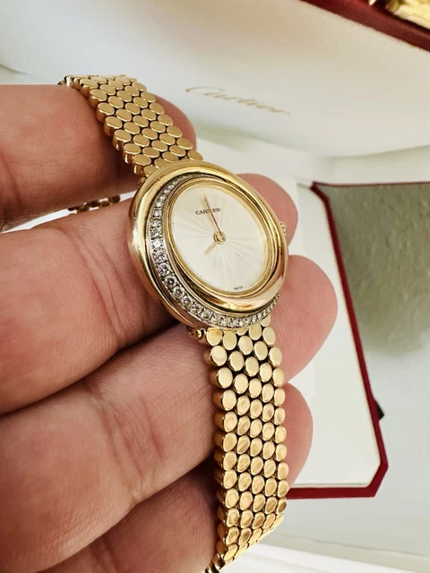 Montre Cartier Trinity pour femme, or jaune 18 carats et diamants ~ Boîte et papiers