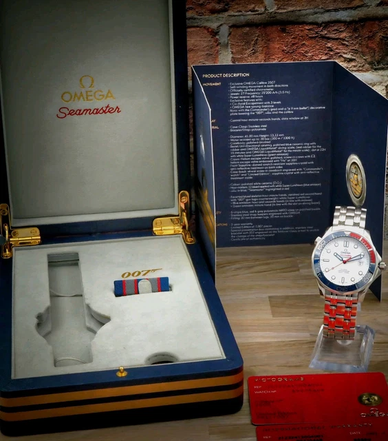 RARE OMEGA Bond Seamaster Diver 300M Commander's Watch/Blanc/Bleu/Rouge/ Bracelet – Image 19