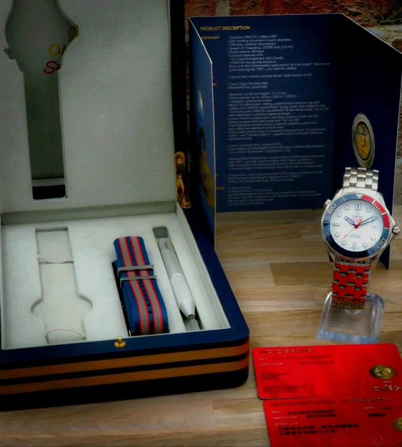 RARE OMEGA Bond Seamaster Diver 300M Commander's Watch/Blanc/Bleu/Rouge/ Bracelet – Image 18