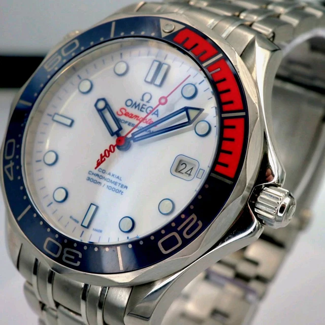 RARE OMEGA Bond Seamaster Diver 300M Commander's Watch/Blanc/Bleu/Rouge/ Bracelet – Image 15