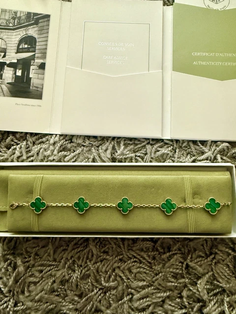 Van Cleef & Arpels Vintage Alhambra Bracelet, 5 motifs 18k YG - Malachite