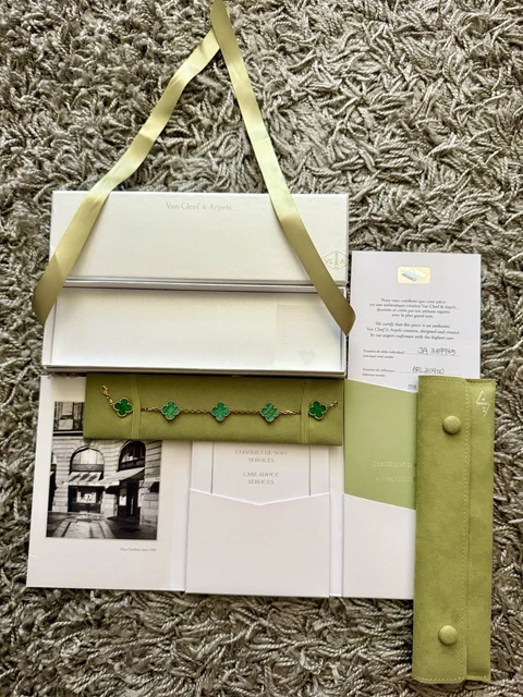 Van Cleef & Arpels Vintage Alhambra Bracelet, 5 motifs 18k YG - Malachite – Image 13