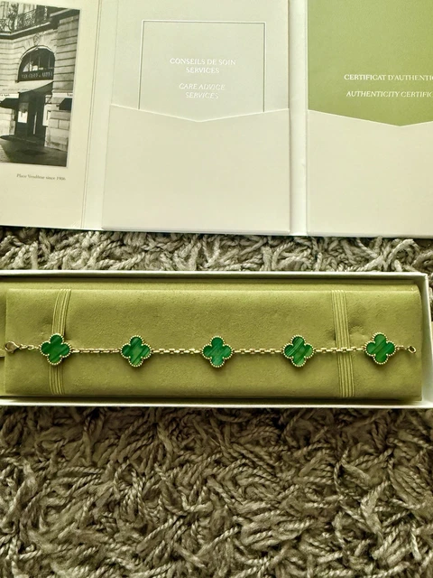 Van Cleef & Arpels Vintage Alhambra Bracelet, 5 motifs 18k YG - Malachite – Image 12