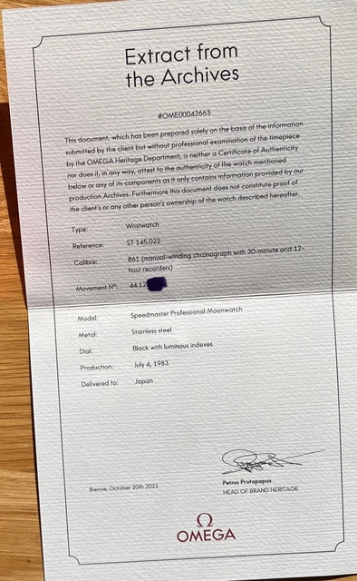 Montre Omega Speedmaster vintage 145.022 - 1983 avec documents de service et extrait d'archives – Image 5